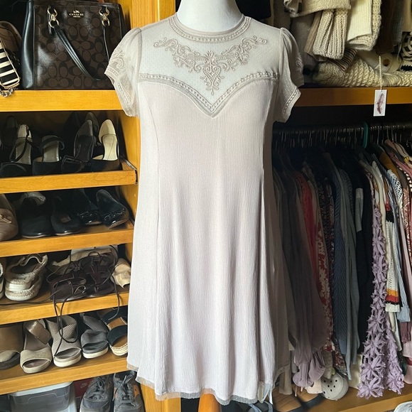 ⭐️BOGO FREE⭐️ MAURICE’S Sheer Top Trapeze Dress with Mesh Yoke Medium - Picture 2 of 12